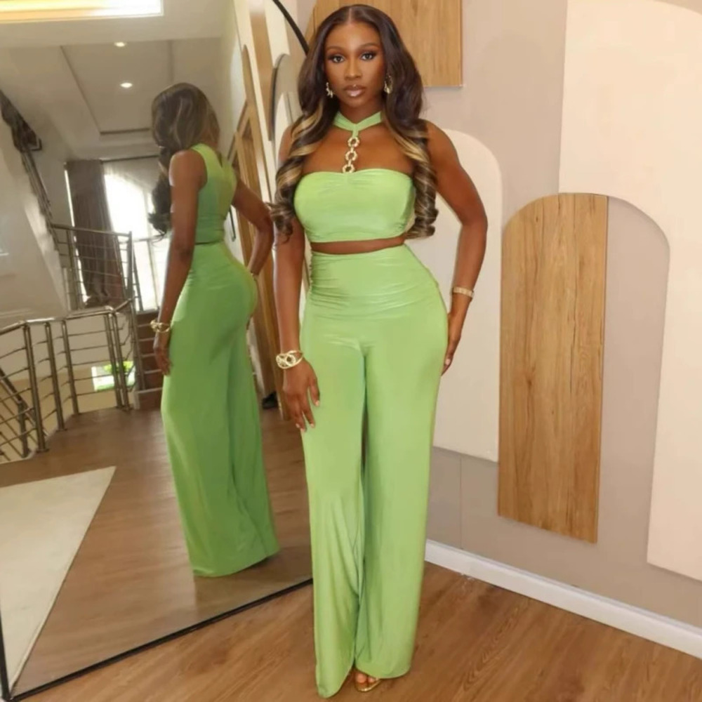 ZARA African Fashion Sexy Corset Halter Neck Top High Waist Pants Set
